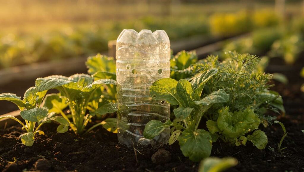 Wist je dat een plastic fles in de moestuin dient als vorstbestendige druppelirrigatie?